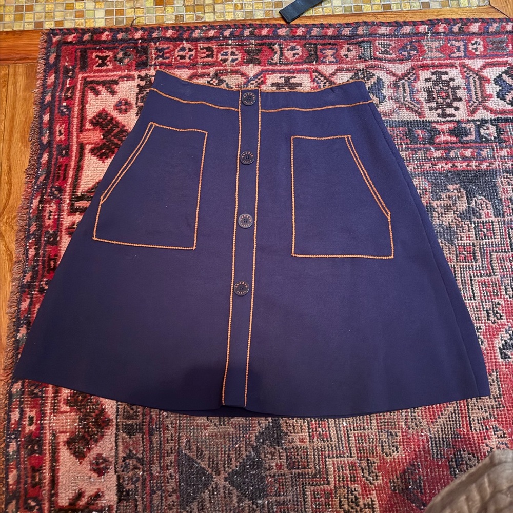 Navy Blue Button-Front Skirt